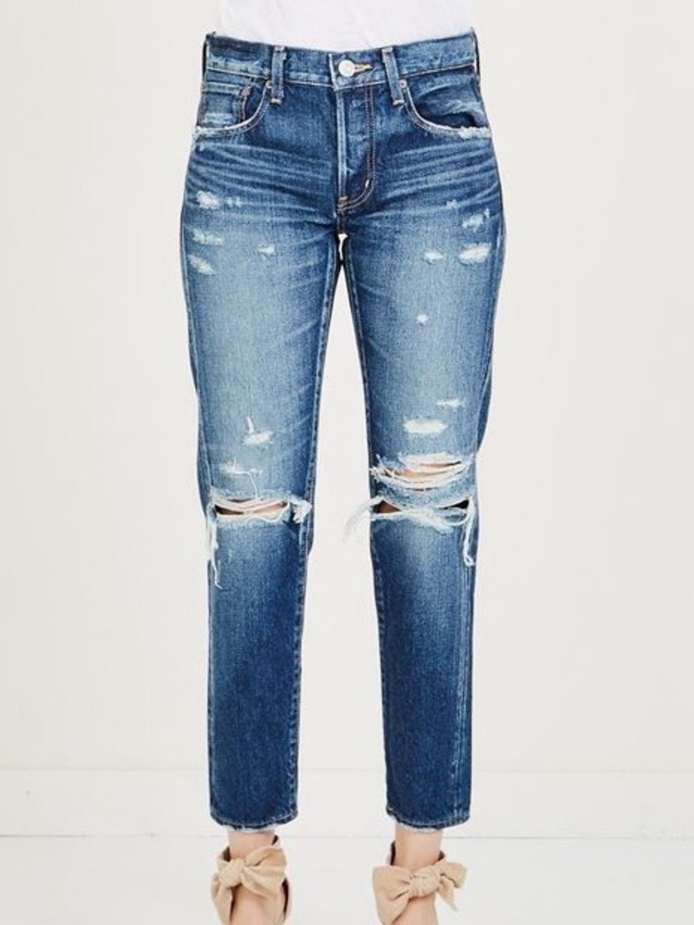 New Moussy Denver Tapered Jean w/ Distressing in Dark Blue Size 28
